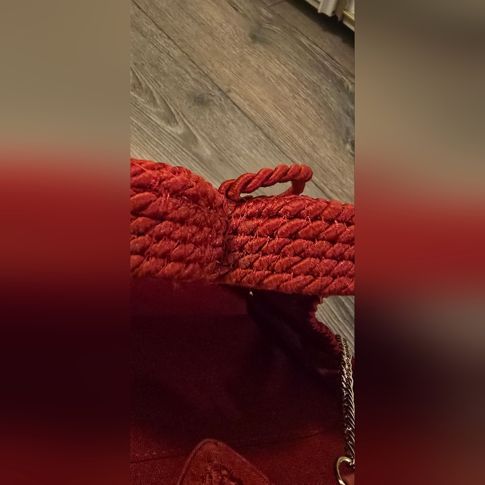 Zara Women Woven Red Heart Chain Purse With Tie - Picture 6 of 13